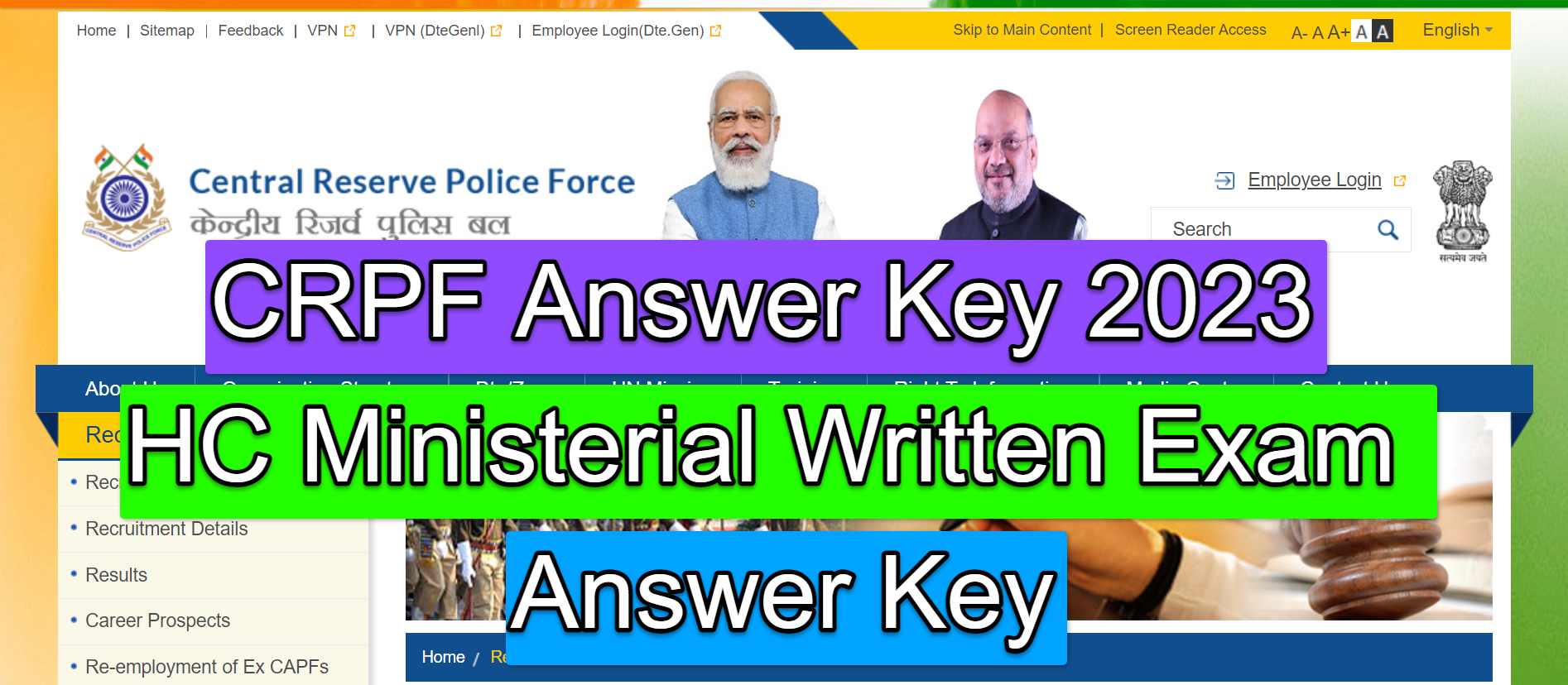 CRPF Answer Key 2023 - HC Ministerial Written Exam Answer Key