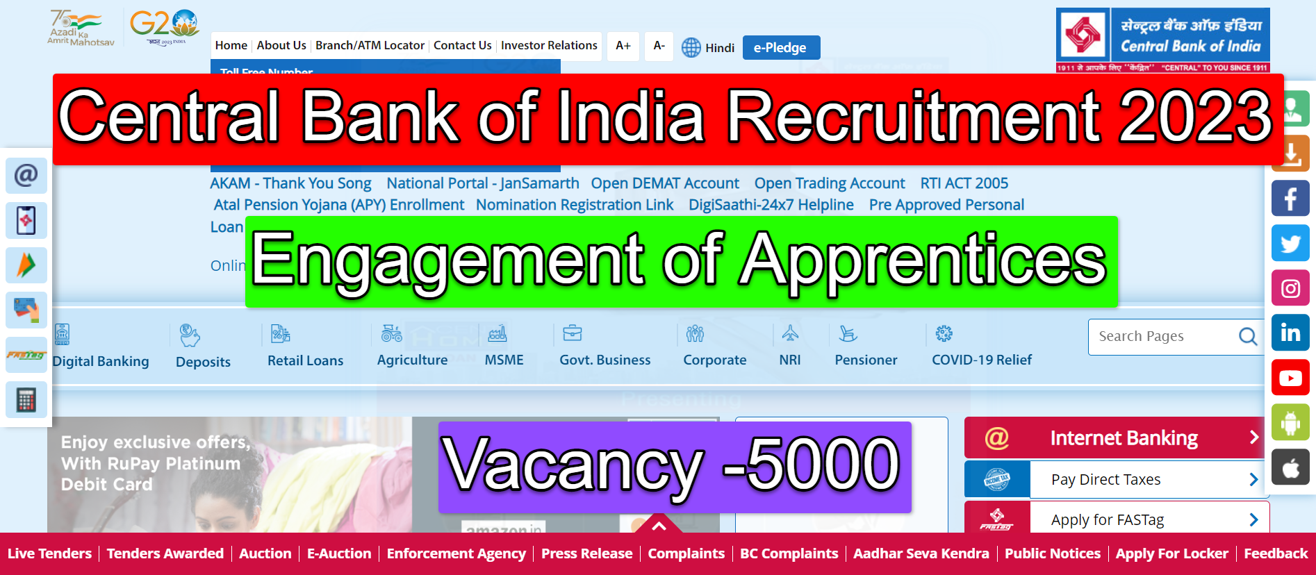 Central Bank of India Recruitment 2023 -Engagement of Apprentices