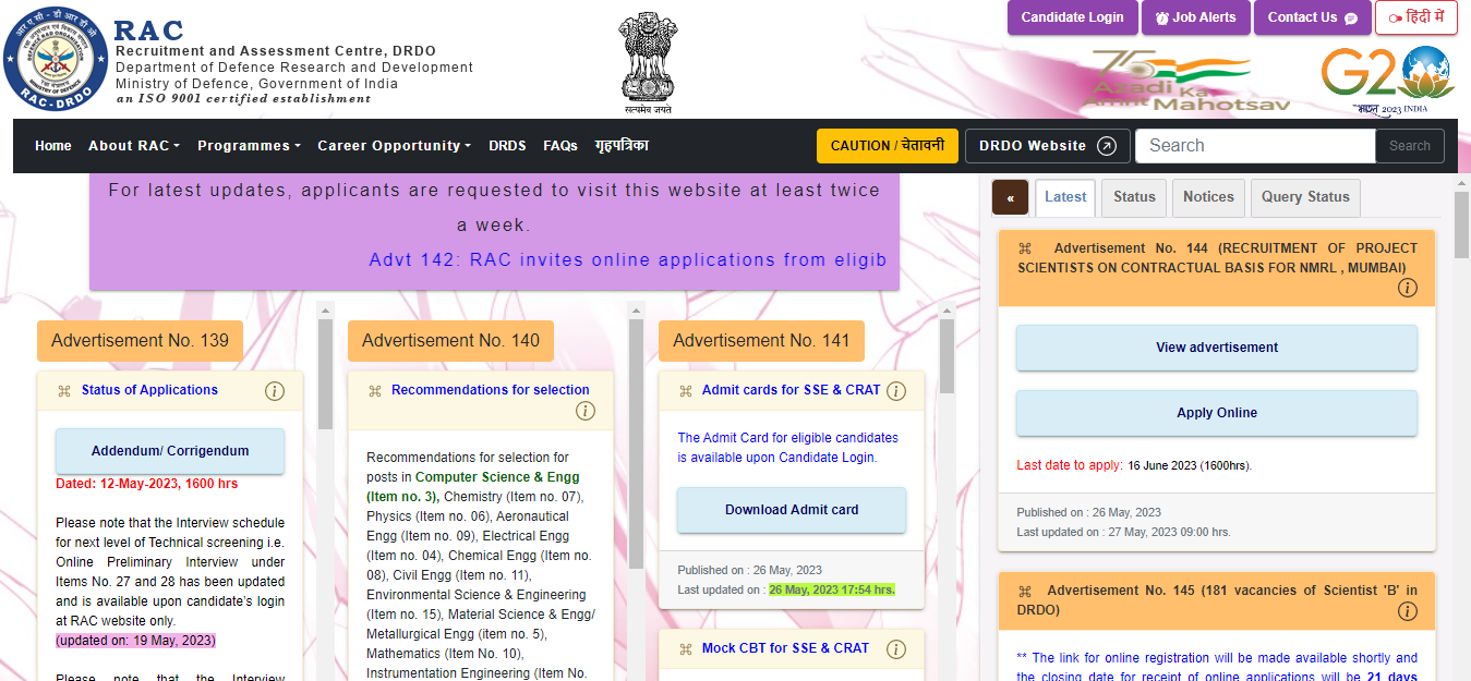 DRDO-RAC Scientist B 2023 Online Form: Apply Now